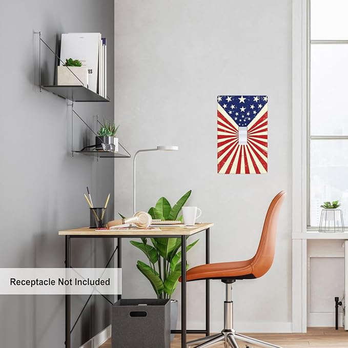 Vintage American Flags Single Toggle Light Switch Cover, Patriotic Theme 1-Gang Wall Plate 4.5 x 2.76 Inch for Home Office Decor