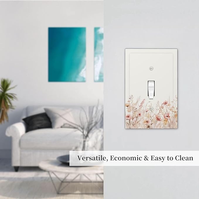 Decorative Light Switch Cover Plate Boho Floral Watercolor Flower Pattern 1 Gang Single Toggle Wall Plate Electrical Outlet Covers Decorate Switch Plate Cover for living Room Home Decor