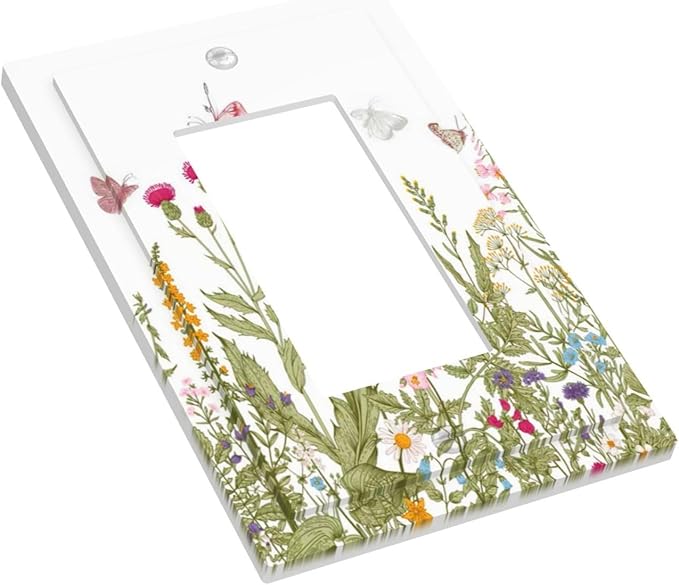 Colorful Butterfly Floral Plants Flower Vine Decorative Outlet Covers 1 Gang Single Rocker Light Switch Cover Plate Wall Plates GFCI Faceplate for Bed Room Living Room Decor