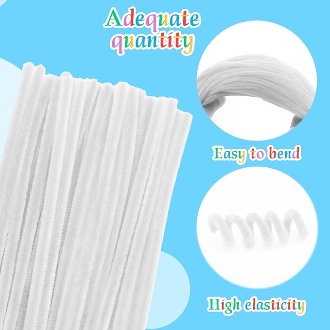 White Pipe Cleaners,200PCS Pipe Cleaners Craft,Easter Decorations Arts and Crafts,New Year’s Eve/Day Craft Supplies,Weddings Art Supplies Pipe Cleaners Bulk,Gifts for Her,Kids Toys & Games