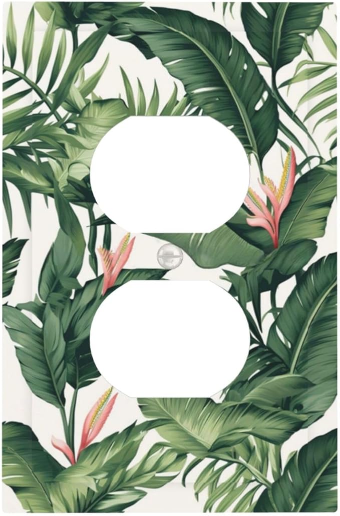 Tropical Leaf Jungle Botanical Palm Tree Greenery Floral Outlet Covers 1 Gang Duplex Light Switch Cover Decorative Switch Plates Electrical Receptacle Faceplate Wall Plate for Bedroom Living Room