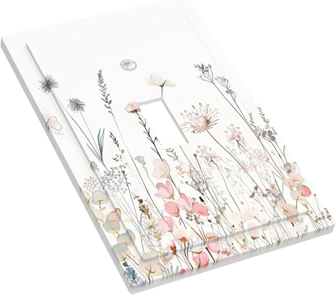 Floral Watercolor Wildflower Dandelion Plant Decorative Light Switch Cover 1 Gang Single Toggle Device Electrical Faceplate Switchplates Decorator Outlet Wall Plate for Farmhouse Bed Room Decor