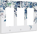 Blue Eucalyptus Watercolor Leaves 3 Gang Rocker Light Switch Plate Green Plant Triple Decora Outlet Wall Plate Cover Faceplate Decorative Switchcovers GFCI for Bathroom Living Room Bedroom Decor
