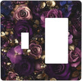 Decorative Toggle Switch Cover Plate with Luxurious Purple Roses Gold Accents Leaves Design 2-Gang 1-Gang Standard Wall Plate Light Switch Cover for Romantic Bedroom/Living Room Decor