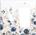 Blue Flora Boho Vintage Flower Golden Leaves Outlet Covers 1 Toggle 1 Rocker Combination Decorative Wall Plate Electrical Switch Plates Light Switch Cover Plate for Bedroom Living Room Decor