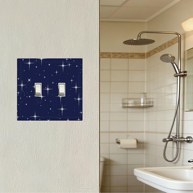 Starry Night Double Toggle Switch Cover - 2-Gang Standard US Size Celestial Sparkle Light Switch Covers, Midnight Galaxy Cosmic Glow for Bedroom & Nursery