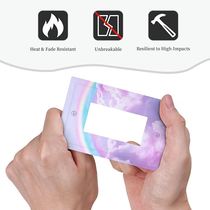 Rainbow in the Clouds Single Rocker Outlet Wall Plates Pink Art Panel 1 Gang Light Switch Cover Decorative Purple Cloud Electrical GFCI Switchplate Cute Dimmer for Bedroom Kidroom Nursery Decor