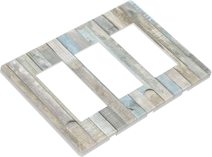 Country Rustic Blue White Wood 3 Gang Triple Rocker/Decorator Light Switch Wall Plate Cover Decorative Gfci Electrical Faceplate Switchplate Room Decorate