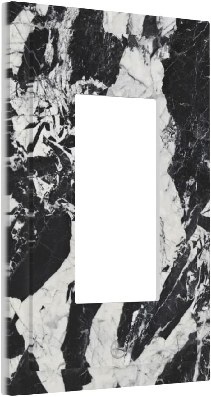 Black White Marble Abstract Luxury Decorative Outlet Covers 1 Gang Single Rocker Light Switch Cover Plate Wall Plates GFCI Faceplate for Bathroom Kitchen Decor