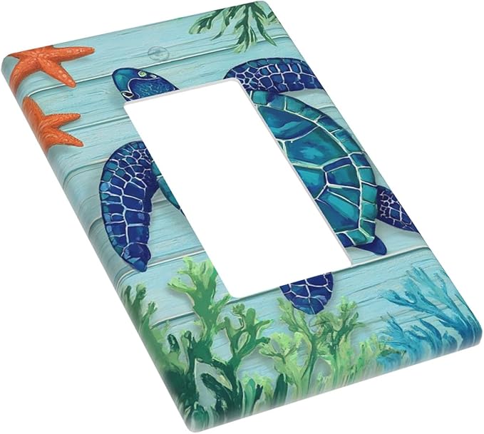 Sea Turtle Starfish 1-Gang Rocker Wall Plate, Ocean Marine Switch Plate for Kitchen, Living Room, Bathroom & Beach House