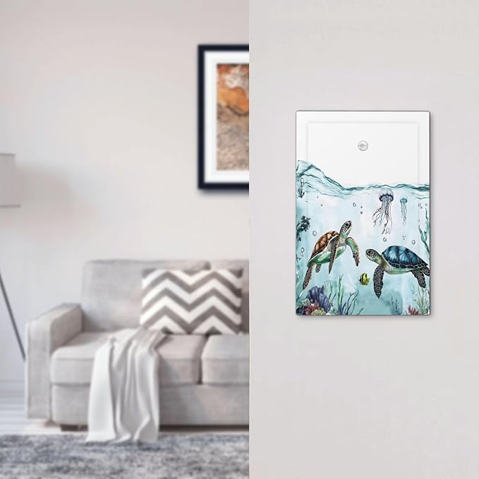 Sea Turtles Sea Coral Seaweed Ocean Jellyfish Light Switch Cover Plate 1 Gang No Device Blank Electrical Wall Plates Faceplate Decorative Switch Plate for Kids Room Bathroom Decor