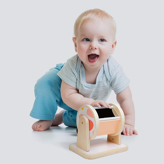 Twefex Montessori Spinning Drum, Montessori Toys for Babies 6-12 Months, Montisory Baby Toys for 1 Year Old Infant, Wooden Toy for Baby