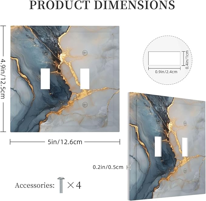 Abstract Blue Granite Luxury Texture Print 2 Gang Light Switch Cover Double Toggle Wall Plate Decorative Electrical Switchplate Covers for Country Bedroom Kitchen Living Room Decor
