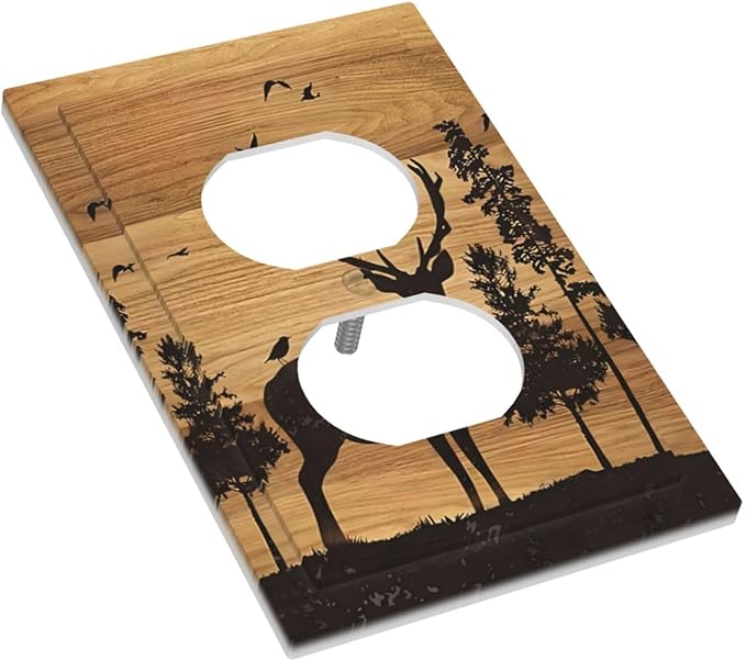 Elk Moose Forest Hunting Pyrography Art Wood Texture Print Outlet Covers 1 Gang Duplex Light Switch Cover Decorative Switch Plates Electrical Receptacle Faceplate Wall Plate for Farmhouse Bedroom Home