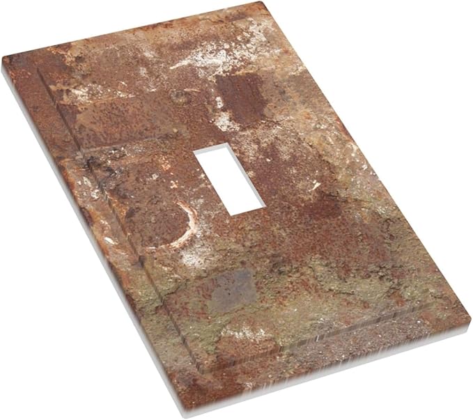 Decorative Light Switch Cover Shabby Old Aged Rusty Antique Brass Metal 1 Gang Single Toggle Device Electrical Faceplate Switchplates Decorator Outlet Wall Plate For Farmhouse Cabin Decor