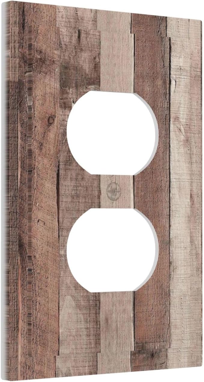 Outlet Covers Retro Wood Brown Farmhouse Barn Wooden 1 Gang Duplex Light Switch Cover Decorative Switch Plates Electrical Receptacle Faceplate Wall Plate for Farmhouse Cabin Decor