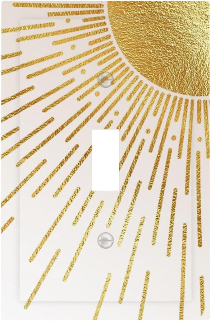 Mid Century Boho Gold Sun Abstract Sunrise Decorative Light Switch Cover 1 Gang Single Toggle Device Electrical Faceplate Switchplates Decorator Outlet Wall Plate for Kids Room Home Decor