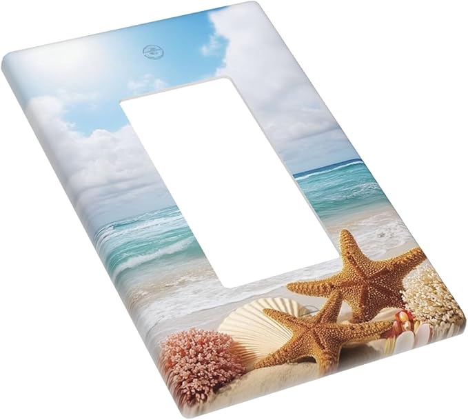 Ocean Beach Starfish 1-Gang Rocker Wall Plate, Blue Sky Clouds Switch Plate for Bathroom, Home, Beach House & Sunroom