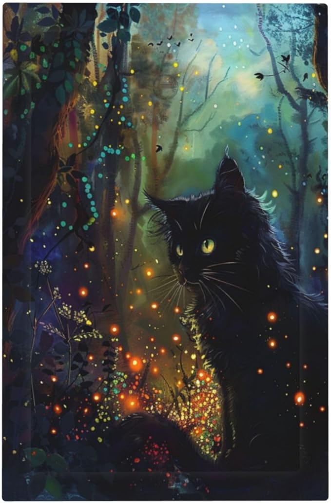 Light Switch Cover Magic Fantasy Forest Mysterious Black Cat Decorative Switch Plates 1 Gang Blank No Device Outlet Covers Electrical Wall Plates for Kid Room Bathroom Decor