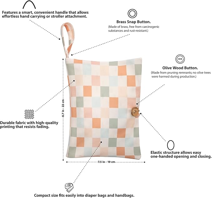 Baby Diaper Bag Organizer, Portable Baby Essentials Storage Pouch for Parents and Caregivers, Organizer Insert for Stroller and Handbag, Machine Washable (Gingham)