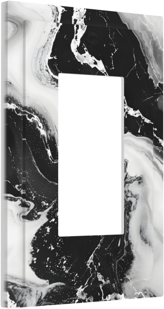 Ink Painting Marble Black White Abstract Luxurious Print Decorative Outlet Covers 1 Gang Single Rocker Light Switch Cover Plate Wall Plates GFCI Faceplate for Kitchen Office Decor