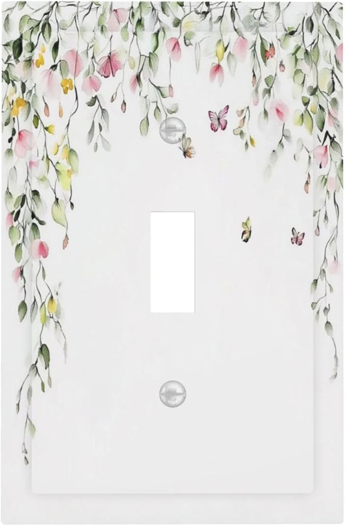 Watercolor Flowers Vine Colorful Butterfly Floral Decorative Light Switch Cover 1 Gang Single Toggle Device Electrical Faceplate Switchplates Decorator Outlet Wall Plate For Bed Room Living Room Decor