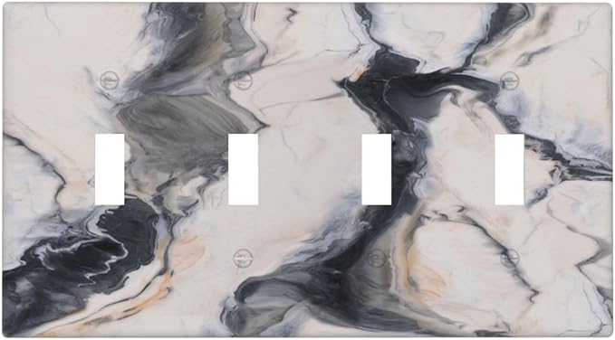Abstract Marble Textured Modern Luxury Print Light Switch Covers Quad Toggle Electrical Faceplate 4 Gang Wall Plate Decorative Switch Plates Cover for Bathroom Kitchen Decor