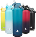 Konokyo Insulated Water Bottle with Straw Lid,40 oz Stainless Steel Vacuum Metal Bottle with Silicone Handle,Vast