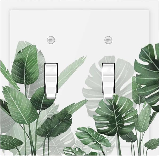 Decorative Switch Plates Boho Tropical Plant Natural Palm Leaf 2 Gang Double Toggle Outlet Light Switch Cover Wall Plate Electrical Faceplate For Bed Room Living Room Decor