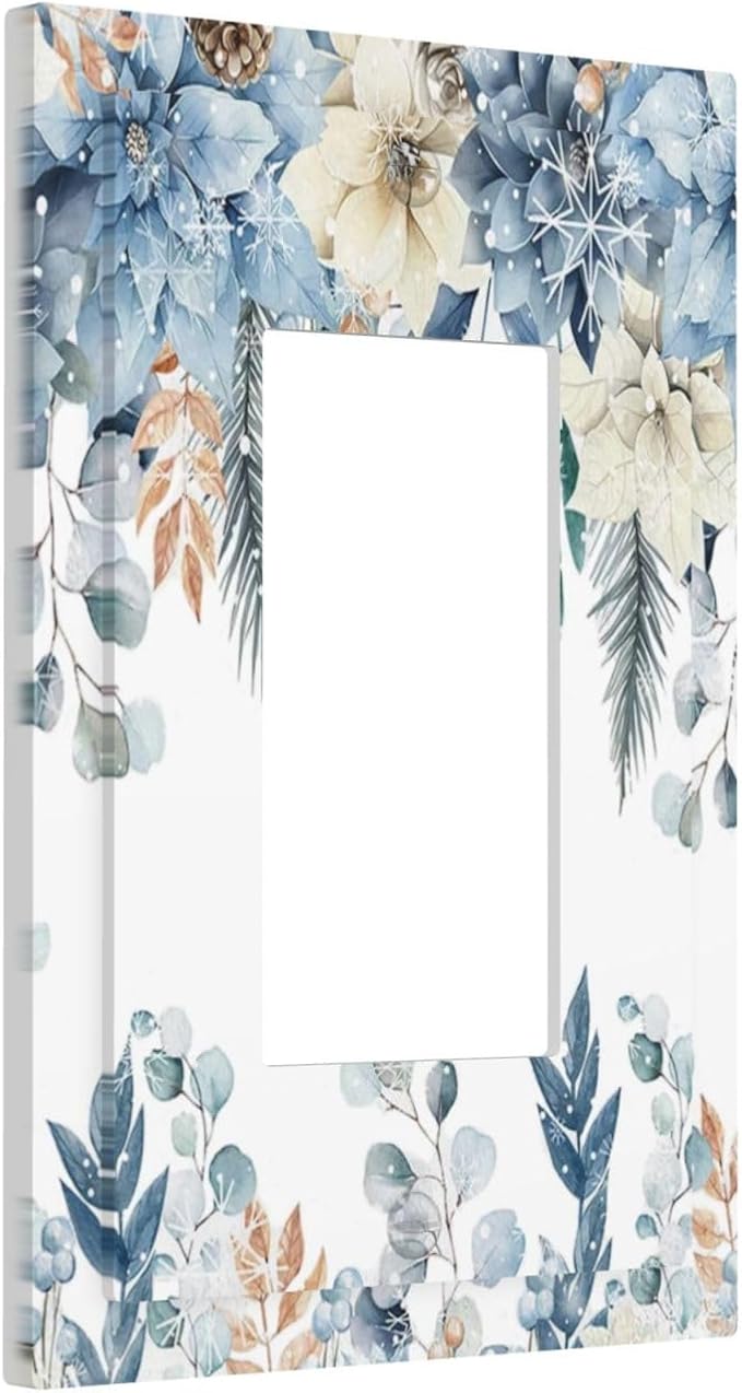 Blue Vine Snowflake Plants Leaves Floral Flowers Decorative Outlet Covers 1 Gang Single Rocker Light Switch Cover Plate Wall Plates GFCI Faceplate for Bedroom Living Room Decor