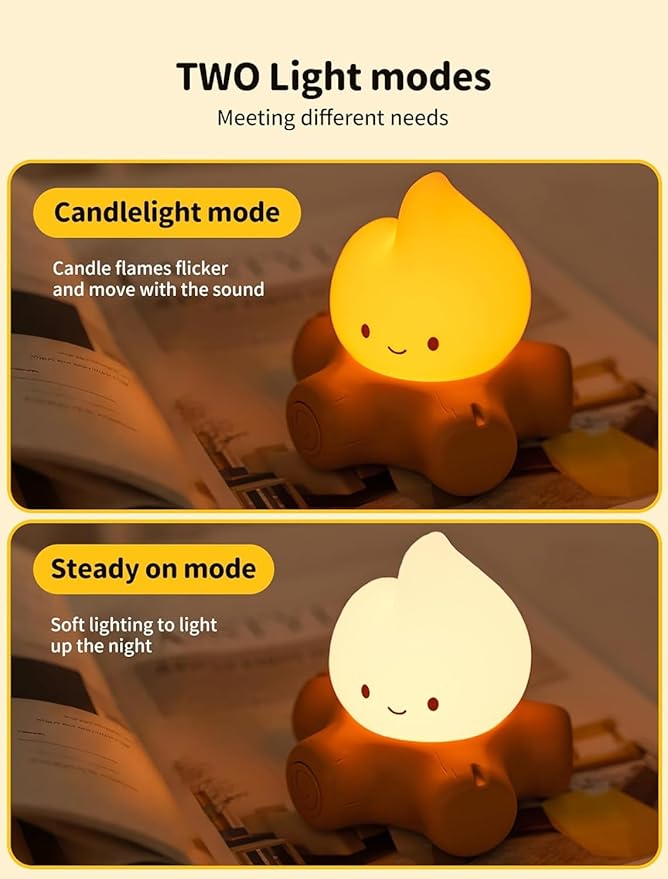 3 Pcs Campfire Night Light, Rechargeable Flame Lamp with 5 White Noise, Dimmable Flameless Candles Lights, Portable LED Ambiance Light for Camping Indoor Outdoor Holiday Decor Gifts