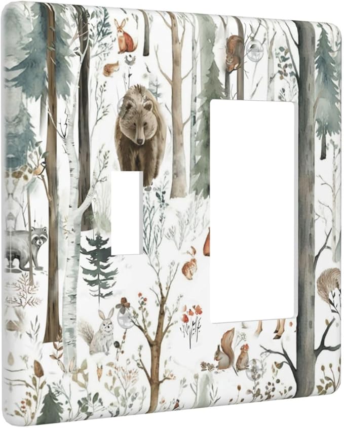 Snow Bear Fox Deer Forest Squirrel Wild Life Animal Outlet Covers 1 Toggle 1 Rocker Combination Decorative Wall Plate Electrical Switch Plates Light Switch Cover Plate for Farmhouse Kids Room Decor