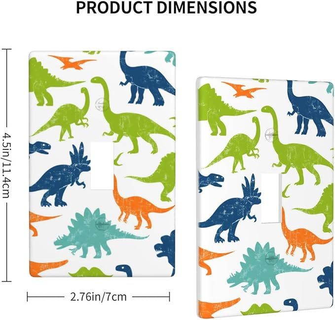 Colorful Dinosaur 1-Gang Toggle Light Switch Plate, Watercolor Blue & Green Dinosaur Cartoon Wall Plate for Boys Bedroom, Playroom & Nursery
