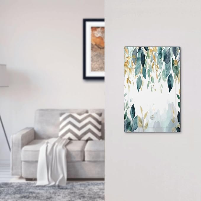 Boho Goldgreen Leaf Botanical Eucalyptus Leaves Light Switch Cover Plate 1 Gang No Device Blank Electrical Wall Plates Faceplate Decorative Switch Plate for Bedroom Living Room Decor