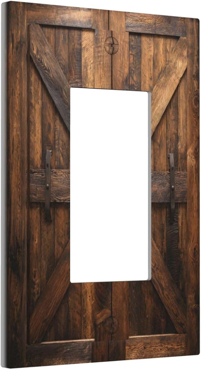 Decorative Outlet Covers Retro Brown Wood Barndoor 1 Gang Rocker Light Switch Cover Plate Single Wall Plates for Electrical Outlets Switch Plate Covers Faceplate for Farmhouse Decor