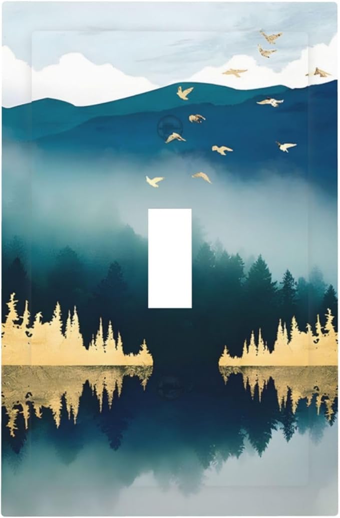 Mountains Landscape Lake Bird Reflection Decorative Light Switch Cover 1 Gang Single Toggle Device Electrical Faceplate Switchplates Decorator Outlet Wall Plate for Bedroom Living Room Decor
