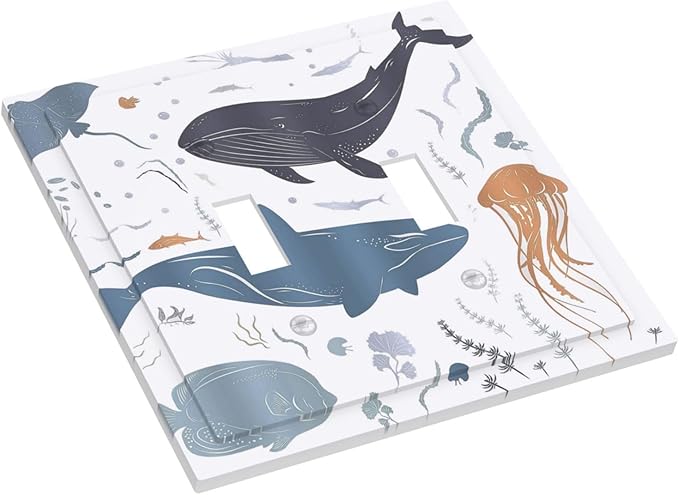 Kids Sea Animal Decorative 2 Gang Light Switch Plate Cover Double Toggle Wall Plate Decorative Switchplate Electrical Faceplate for Nursery Kidsroom Bedroom Decor