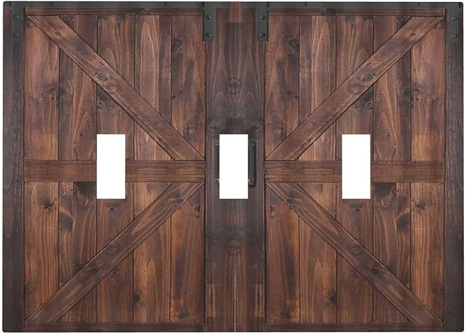 Light Switch Cover Rustic Brown Barn Door Retro Wood Plank 3 Gang Wall Plate Triple Light Switch Plate Country Toggle Decorative Outlet Covers Electrical Switchplate for Bathroom Home Decor