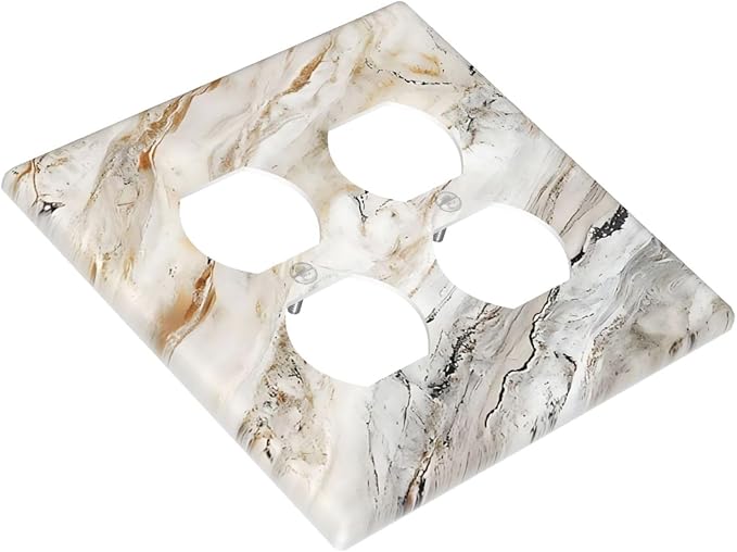 Matte Beige Gold Marble Granite Abstract Print Outlet Covers 2 Gang Double Duplex Decorative Light Switch Covers Electrical Wallplates Socket Faceplate for Bathroom Kitchen Decor