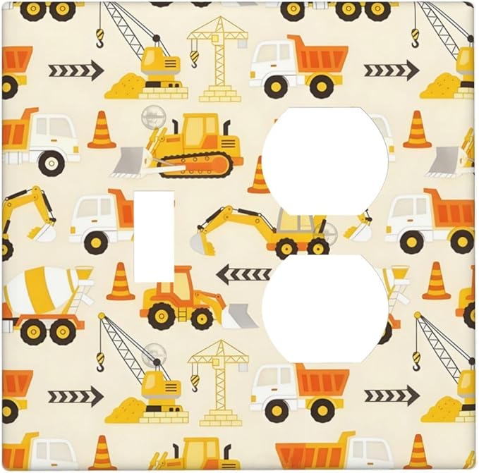 Decorative Outlet Covers Construction Vehicle Yellow Trucks Diggers 2 Gang Light Switch Cover Plate Single Toggle Duplex Wall Plates for Electrical Switch Plate Covers for Home Decor
