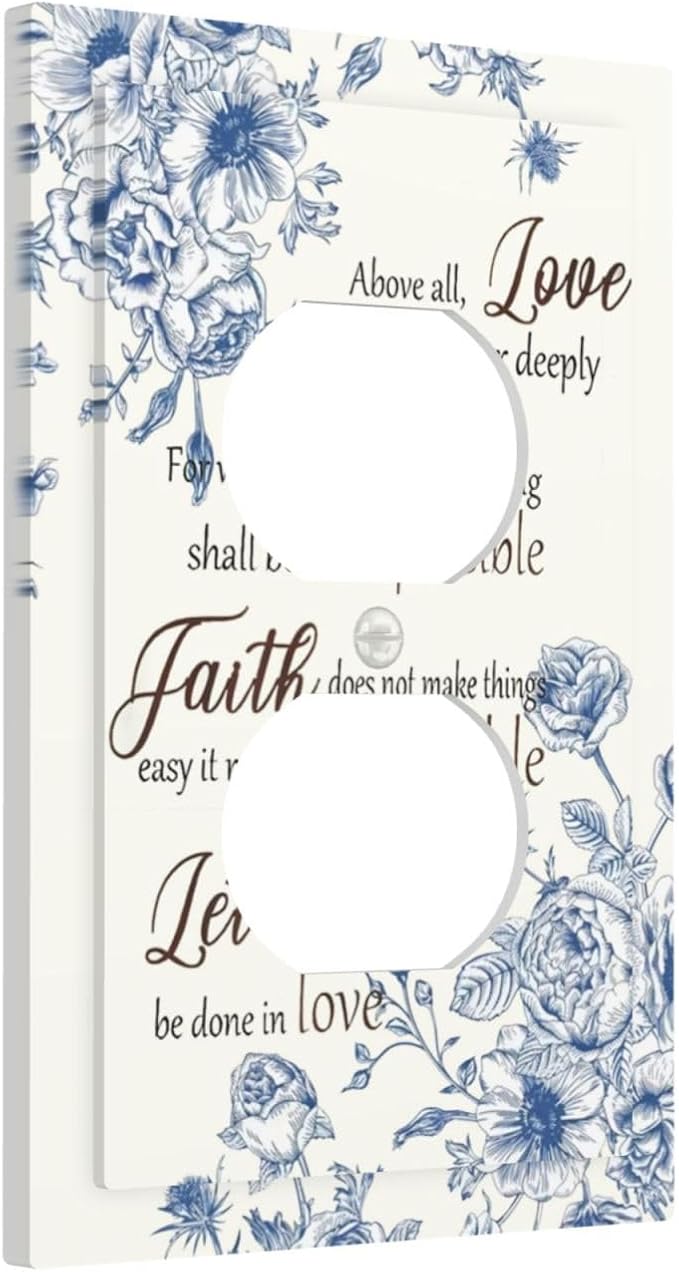 Decorative Outlet Covers Inspirational Quotes Blue Flower Floral 1 Gang Duplex Light Switch Cover Plate Unique Wall Plates for Electrical Outlets Switch Plate Covers for Bedroom Home Decor