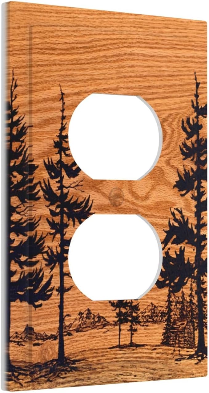 Pine Forest Natural Scenery Silhouette Wood Grain Outlet Covers 1 Gang Duplex Light Switch Cover Decorative Switch Plates Electrical Receptacle Faceplate Wall Plate for Farmhouse Home Decor