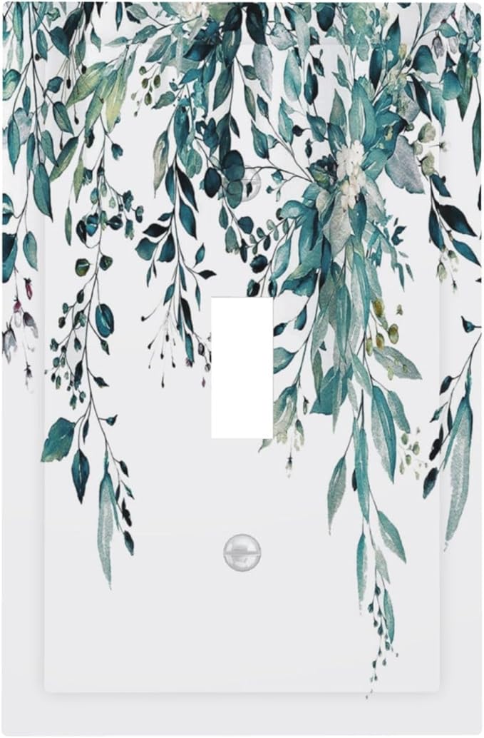 Decorative Light Switch Cover Plate Green Eucalyptus Boho Olive Leaves Country Unique 1 Gang Wall Plate Cover Single Toggle Switch Plate Covers Jumbo Electrical Switchplate Receptacle