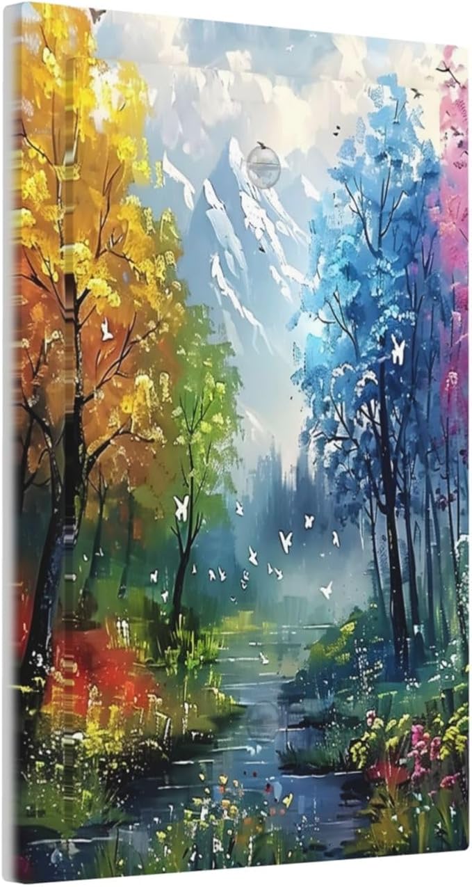 Colorful Forest Snow Mountain River Oil Painting Style Light Switch Cover Plate 1 Gang No Device Blank Electrical Wall Plates Faceplate Decorative Switch Plate Covers for Bedroom Living Room Decor