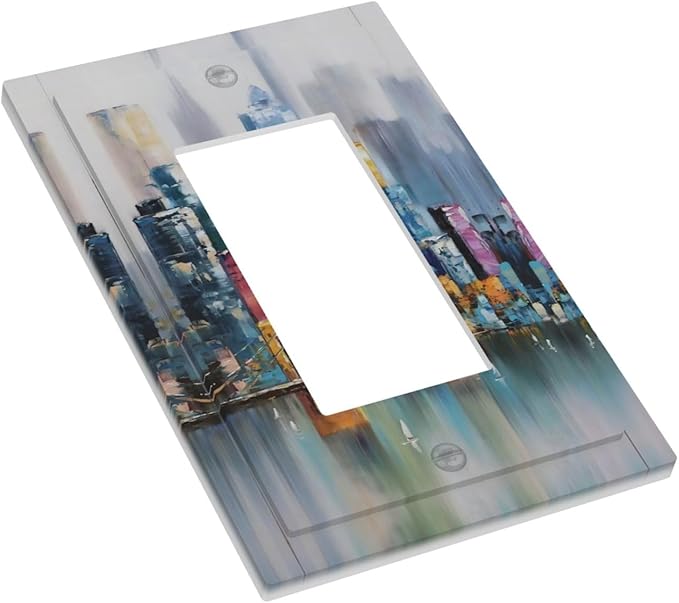 Colorful Nyc Skyline Textured Modern Abstract Decorative Outlet Covers 1 Gang Single Rocker Light Switch Cover Plate Wall Plates GFCI Faceplate for Bedroom Living Room Decor