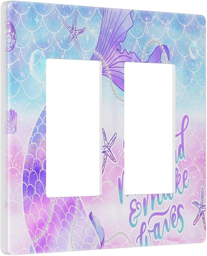 Purple Mermaid Tail Scales 2 Gang Double GFCI Rocker Rocker/Decorator Light Switch Cover Decorative Outlet Wall Plate Electrical Faceplate Screwless