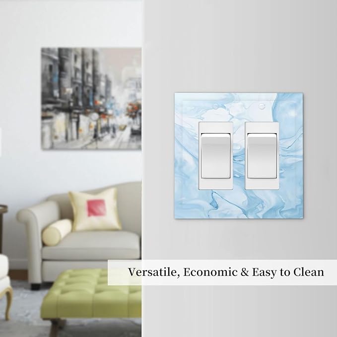 Navy Blue Sea Waves Spilled Ink Marble Simplicity Print Decorative Outlet Covers 2 Gang Double GFCI Rocker Electrical Wall Panels Light Switch Cover Plate for Bathroom Living Room Decor
