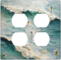 Beach Waves Ocean Surfing Hoverboard Painting Print Outlet Covers 2 Gang Double Duplex Decorative Light Switch Covers Electrical Wallplates Socket Faceplate for Bedroom Living Room Decor