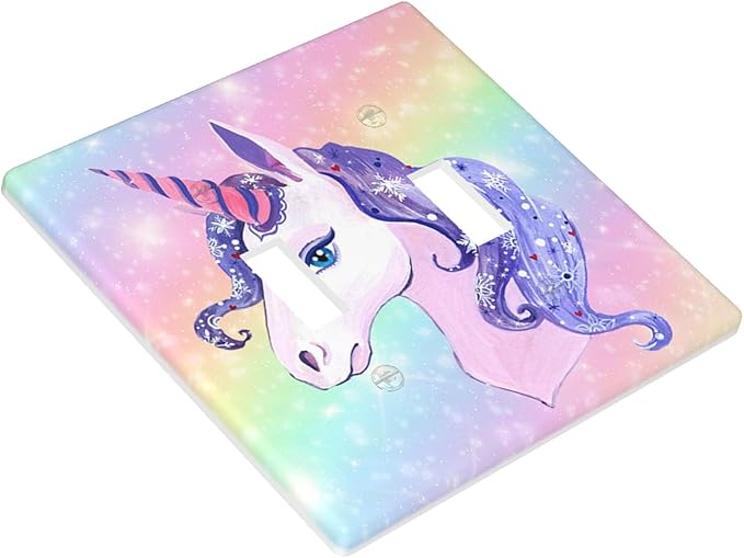 Unicorn Rainbow 2-Gang Double Toggle Switch Plate, Cute Cartoon Wall Plate for Girls Bedroom, Kids Room, Nursery & Playroom