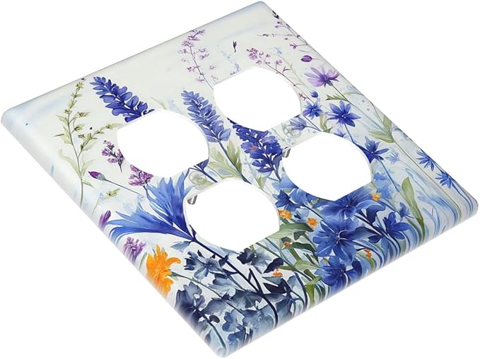 Personalized Light Switch Cover Plate Lavender Watercolor Wildflowers Colorful floral 2 Gang Decorative Switch Plate Double Duplex Wall Plates Switch Plates and Outlet Covers for Bathroom Bedroom